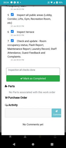 staff technician housekeeping maintenance mobile app add completion remarks