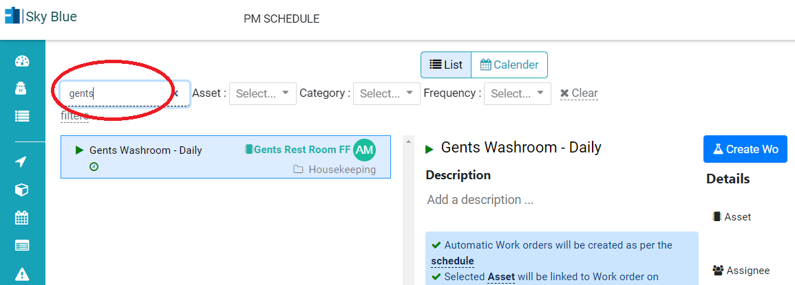 Search schedule in Kaizen CAFM CMMS upkeep maintenance