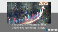 visual show the upside trend of FM Sector with the text How will facility management be affected by new trends in 2025 by https://factech.co.in/